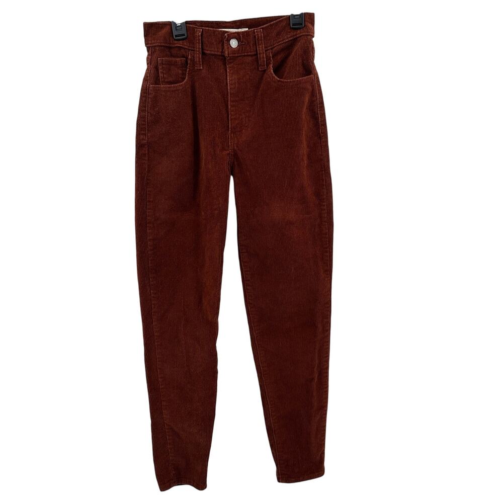 Levi's High Waisted Mom Jeans WMNS 25 Burnt Orange Tapered Leg Corduroy Zip Fly